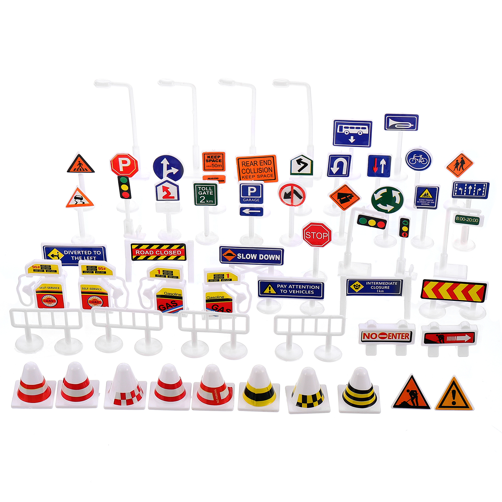 56Pcs Signs Road Traffic Signs Model Safety Educational Street Construction Playset Mini Rage Stop Road Block Models