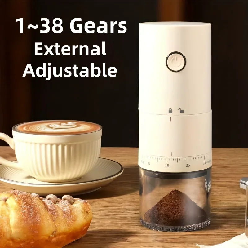 Tragbare elektrische Kaffeebohnen mühle 38 Gänge extern einstellbare USB-Ladung 1500mah wiederauf ladbare Haushalts-Mini-Kaffee maschine
