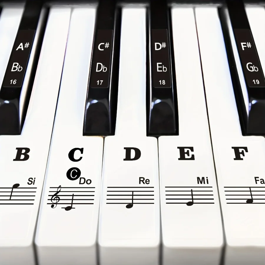 Pegatina grande para teclas de piano en negrita para principiantes: etiqueta de letras extraíble para teclas 88/61/54/49/37, notas fáciles de aprender, negro