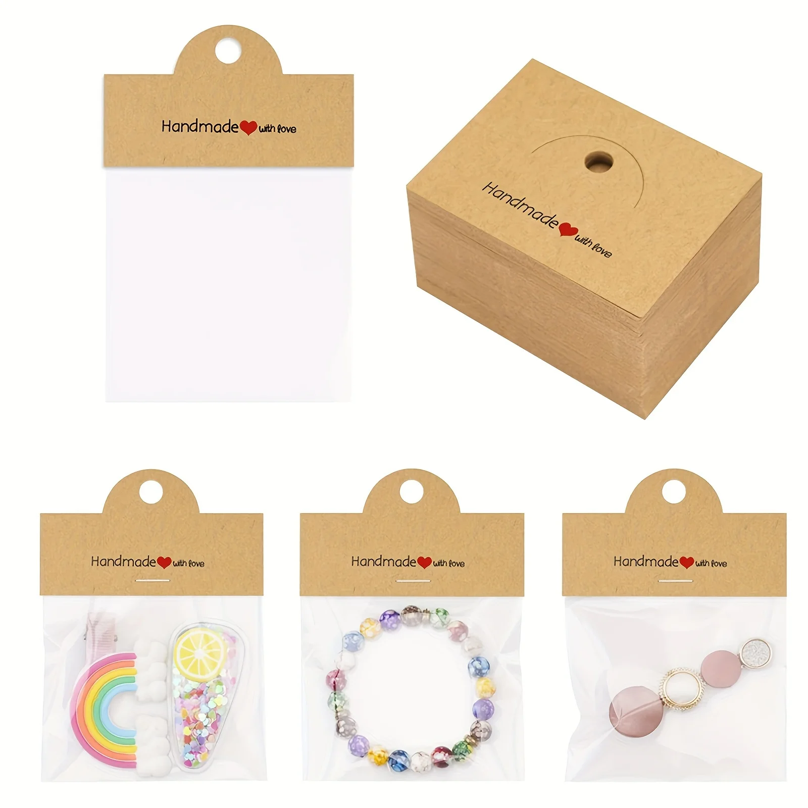 100 Stück Schmuckpaketbeutel, einschließlich 50 Beutel und 50 Karten, durchsichtige Schmuckbeutel, Armbänder, Ohrringe und Bastelverpackungssets