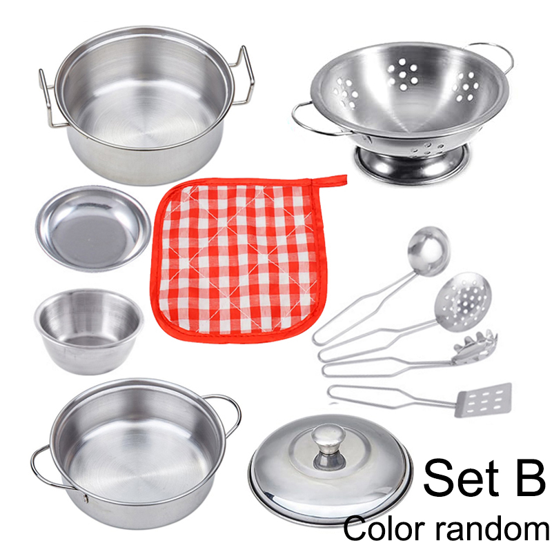 Cozinha fingir jogar acessórios brinquedos com panelas de aço inoxidável panelas e frigideiras conjunto, utensílios de cozinha, presentes ferramenta de aprendizagem