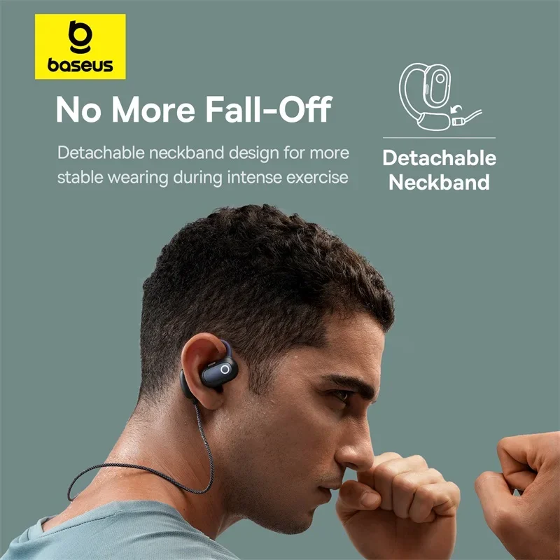 Baseus Eli Fit auriculares abiertos Bluetooth 5,3 auriculares inalámbricos de conducción de aire 4 micrófonos ENC pantalla Digital auriculares deportivos