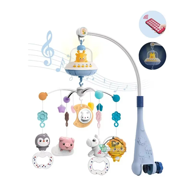 Móvil Musical para cuna de bebé con luces, proyección musical para bebés, juguetes de cuna con Control remoto para bebé recién nacido, móvil para juguetes de cuna