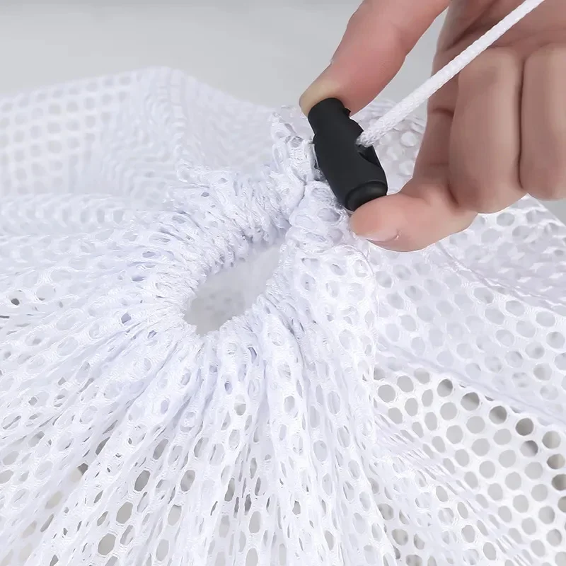 1Pc Drawstring 메쉬 세탁 가방 미세/거친 메쉬 세탁기 여행 세탁 주머니 부드러운 흰색 란제리 보관 의류 뜨거운
