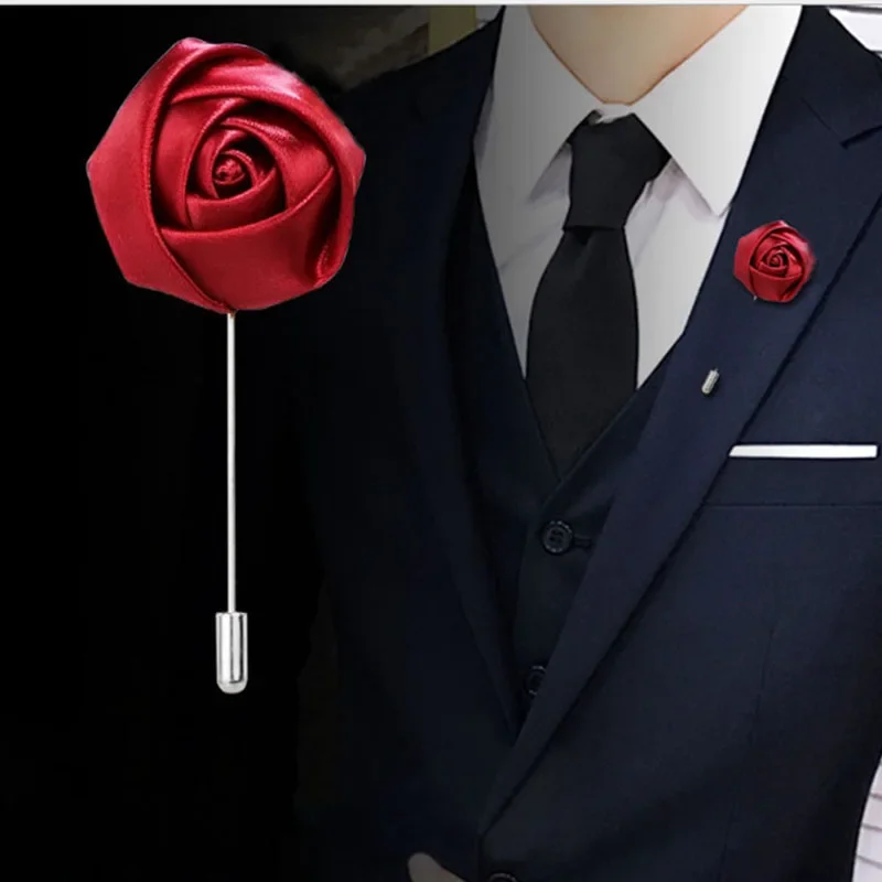 Boutonnieres da uomo per matrimonio Sposo Corpetto Spille da bavero Nastro Rose Fiore Abito da uomo Occhiello Spilla Accessori da matrimonio