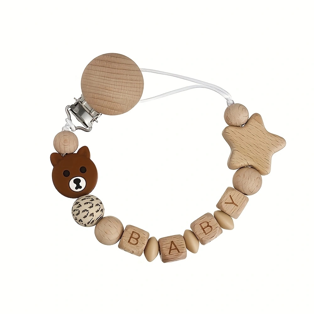 Clips de sucette en bois pour bébé, porte-mamelon factice, chaîne en Silicone, ours Koala, sucettes d'animaux, jouets de dentition