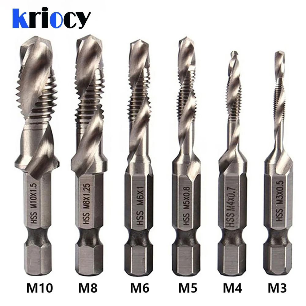 Juego de brocas para grifo, vástago hexagonal chapado en titanio, broca de rosca HSS, máquina de tornillo, grifo compuesto M3 M4 M5 M6 M8 M10, herramientas manuales, 1/6 Uds.