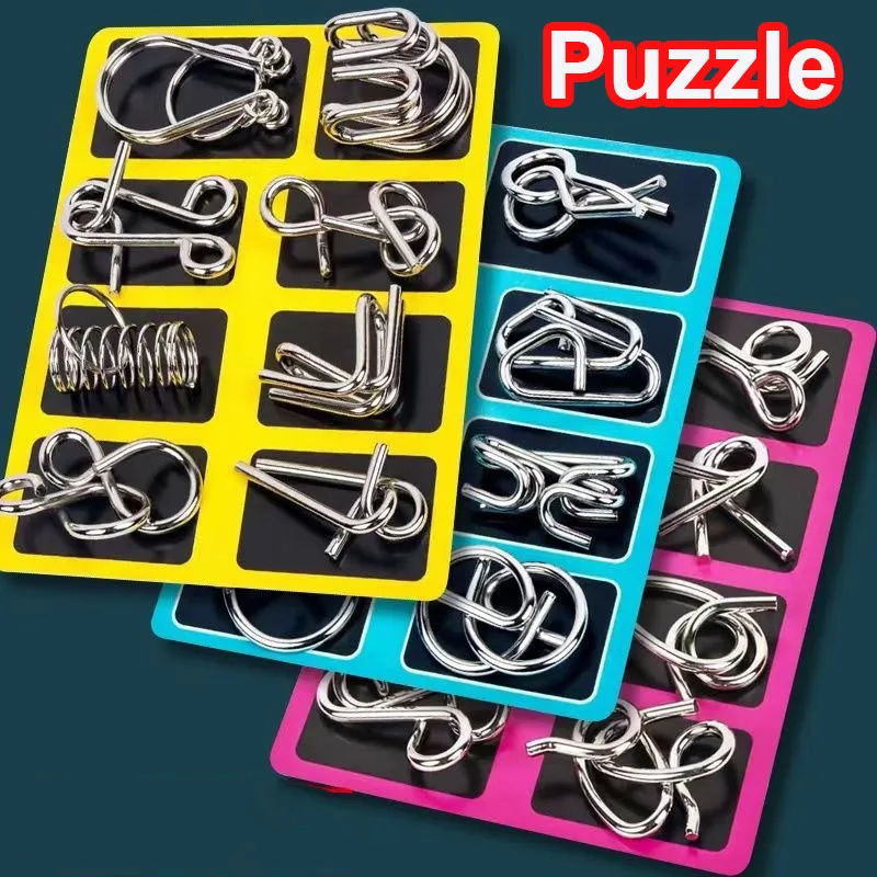 8Pcs/Set Metal Montessori Puzzle Wire IQ Science Education Puzzles Children Adults Interactive Game  Educational Toys Kids Gift