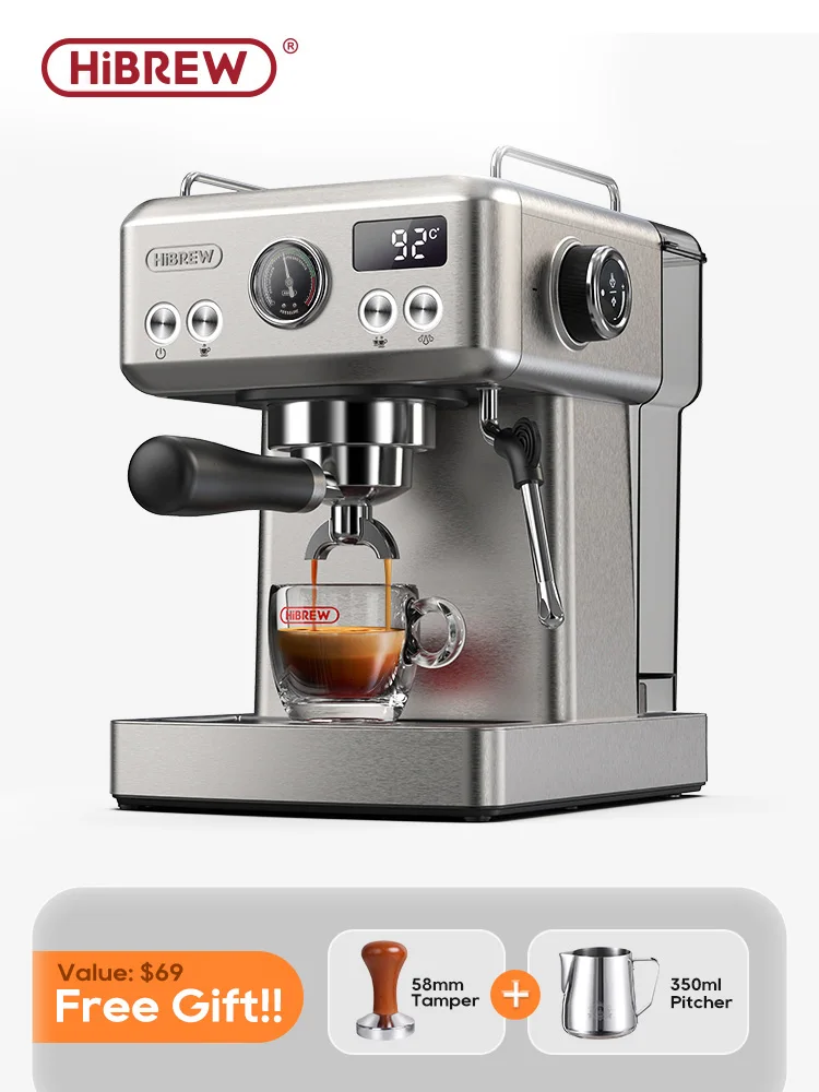HiBREW 20Bar półautomatyczny ekspres do kawy Espresso regulacja temperatury 58mm Portafilter ekspres do kawy na zimno/gorąca metalowa obudowaH10A