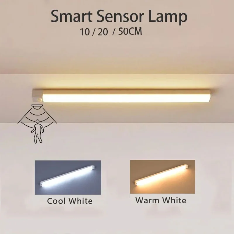 Barra de luz LED con Sensor de movimiento, luz nocturna de inducción recargable, lámpara magnética inalámbrica portátil para armario, cocina, habitación y mesita de noche