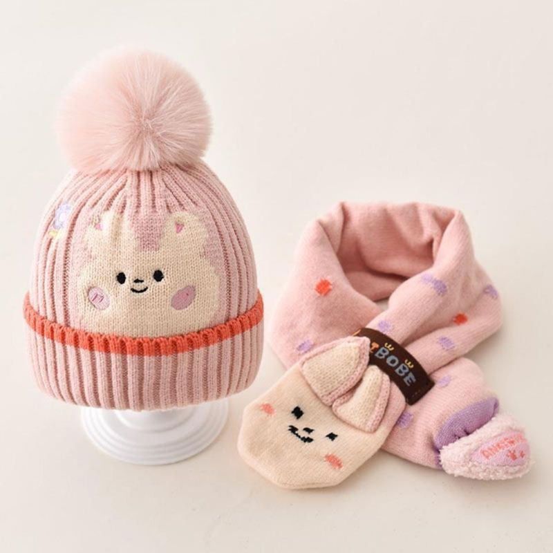 Doitbest 2022 Baby Kids Beanie Sets Dinosaurus Konijn Beer Cartoon 2 Stuks Jongens Meisjes Winter Villus Muts Sjaal Set Voor 2 Tot 6 Jaar