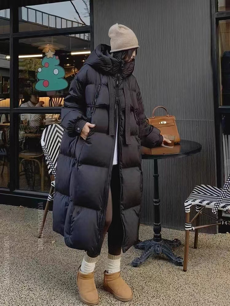Jaqueta branca longa de pato para mulheres, parka com capuz, leve, luxo, high-end, moda, inverno, 2024