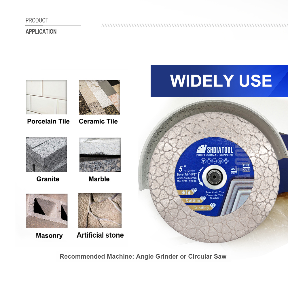 SHDIATOOL แผ่นตัดเพชร 105/115/125 มม.สามเหลี่ยมสองด้านบดล้อใบเลื่อยกระเบื้องเซรามิค Porcelain Marble