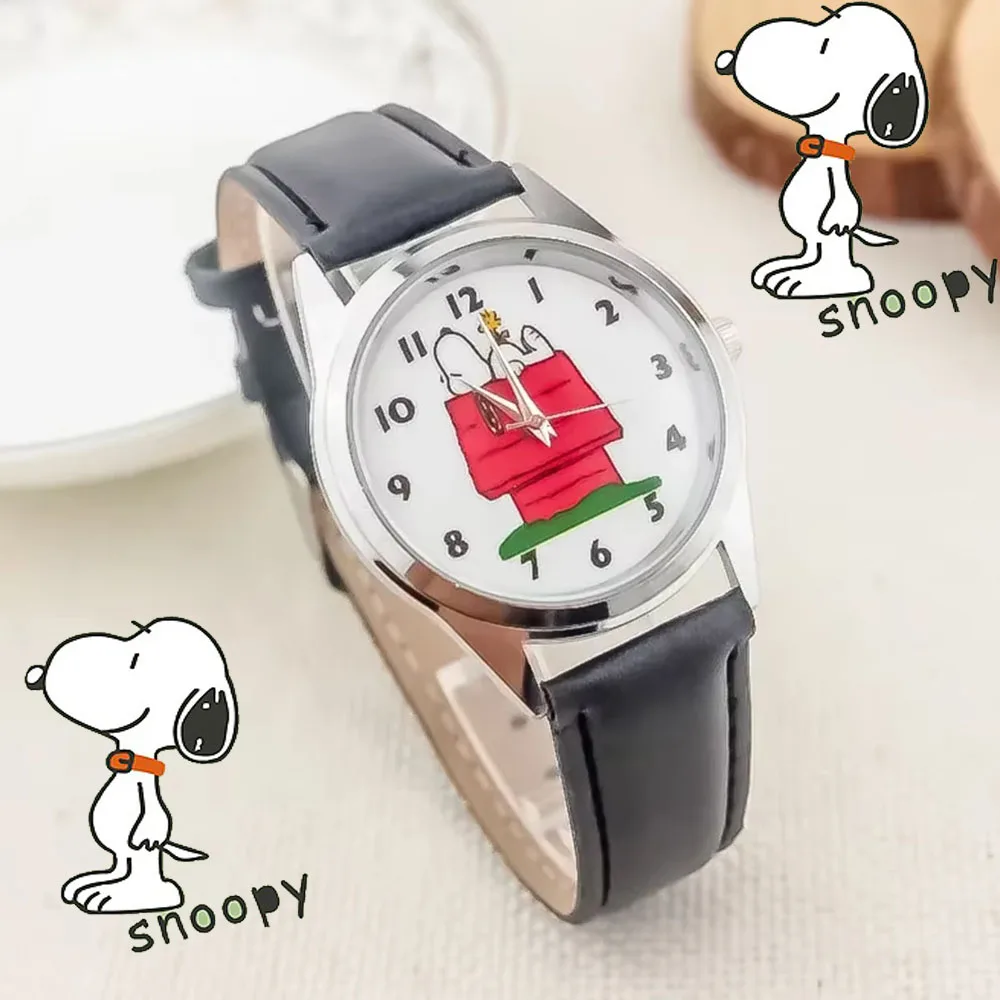 Snoopy crianças relógios dos desenhos animados bonito relógio de pulso das crianças relógio de quartzo meninas moda estudantes relógio de couro presente