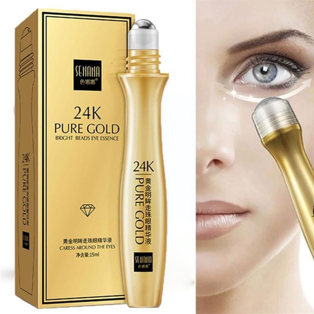 Crema para los ojos con rodillo de oro brillante de 24K, suero hidratante para el cuidado de los ojos, eliminación de ojeras, Anti 15ml, L2P8
