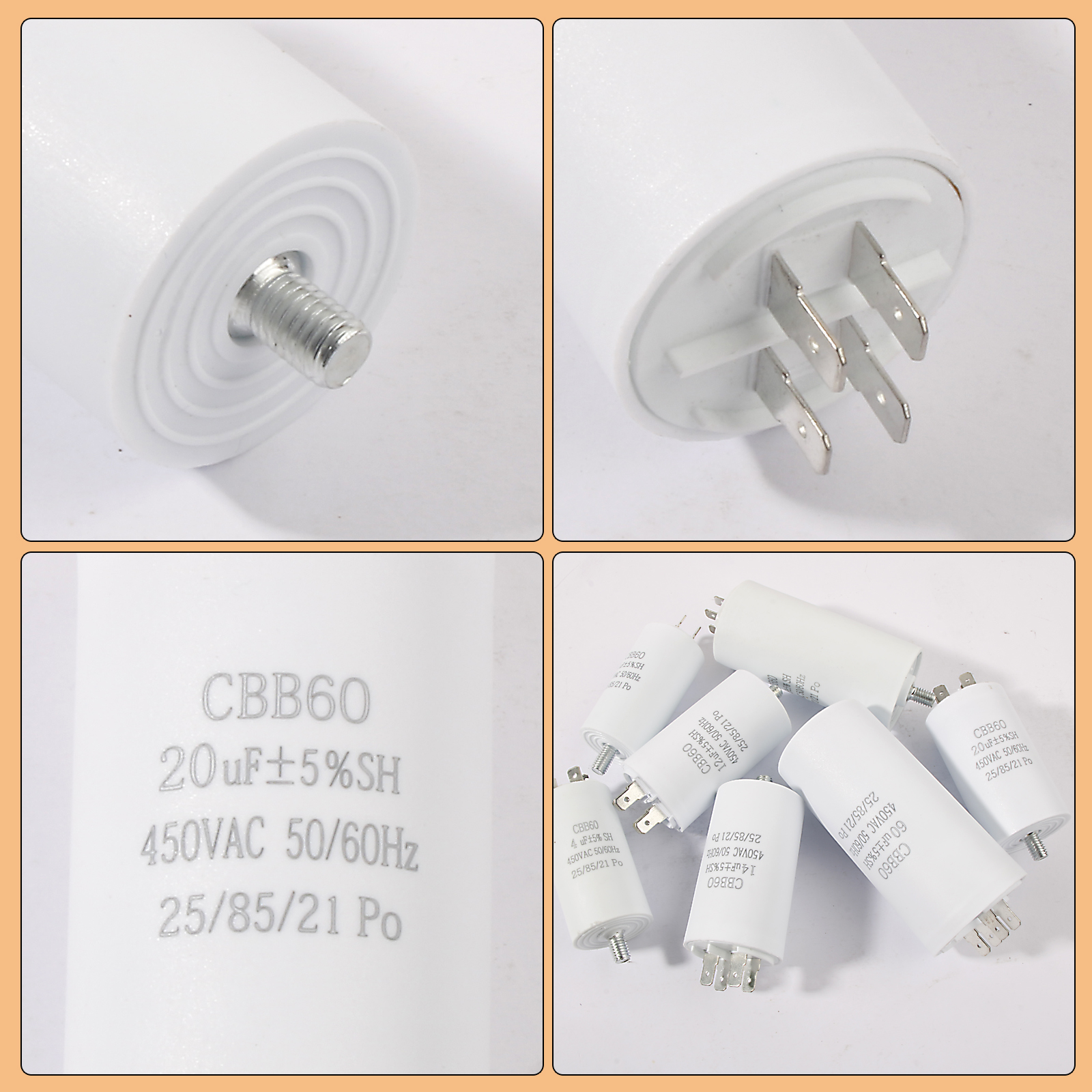 Condensateur de démarrage de moteur CBB60 450V, condensateurs de remplacement électriques à Double insertion avec vis pour pompe à eau de compresseur d'air