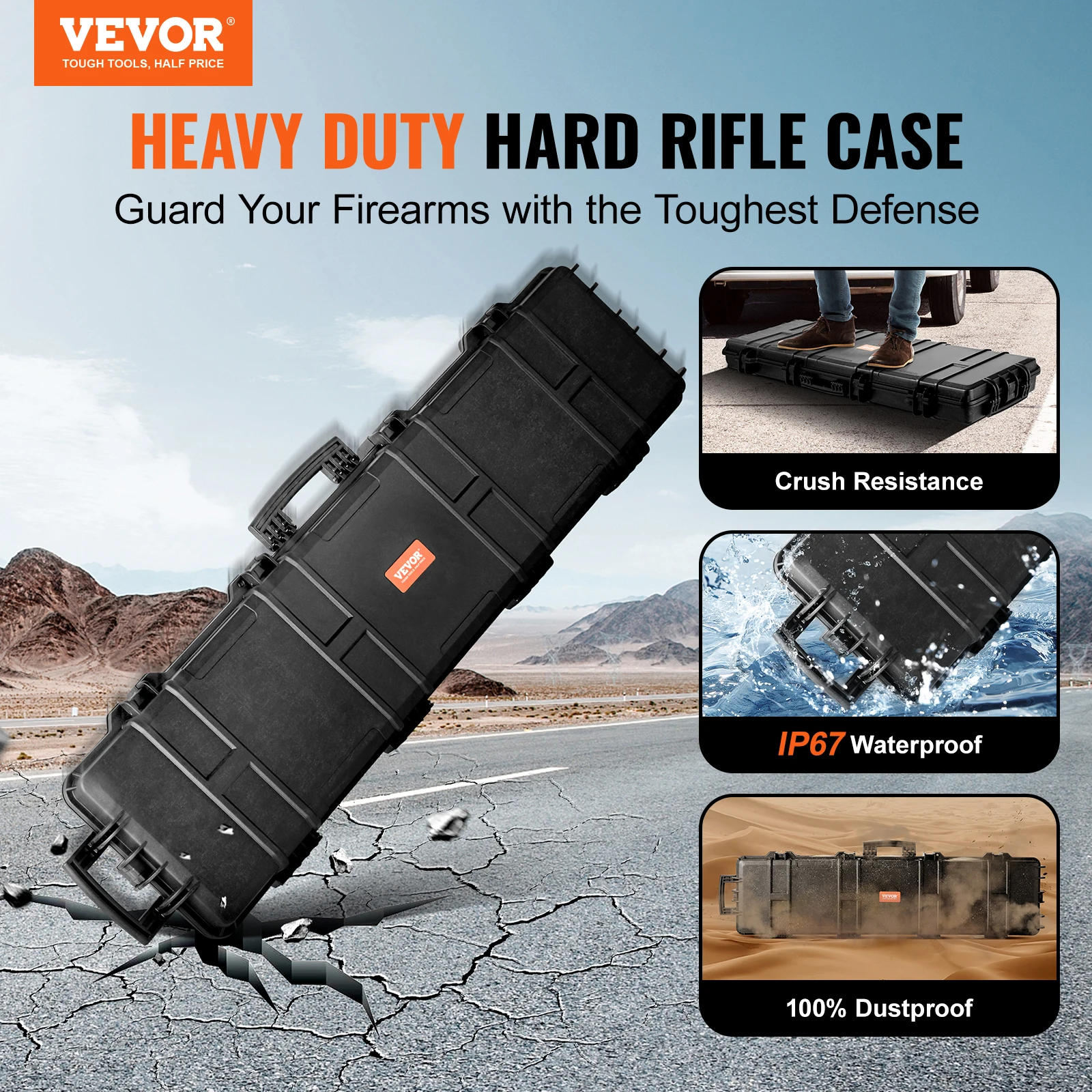 SucceBuy Rifle Hard Case Portátil Longo Mala de armazenamento de arma com 2 rodízios à prova de choque e à prova d'água Airsoft Rifle Capa protetora