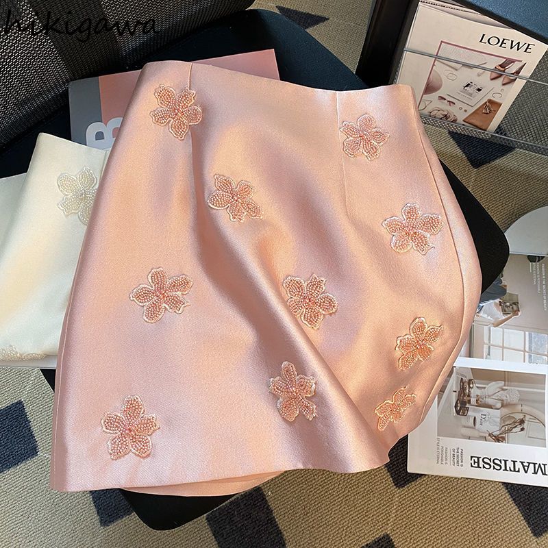 Temperament Frauen Rock Hohe Taille A-line Jupe Mode Perlen Vintage Saia Koreanische Mini Röcke 2025, Faldas Mujer De Moda 27r897