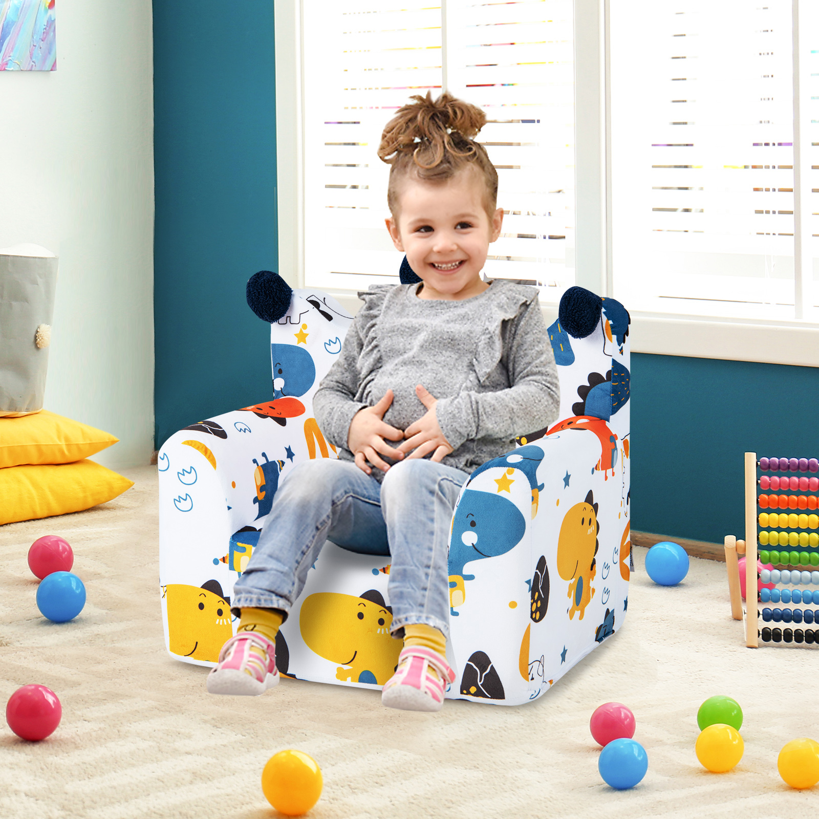 GOFLAME Sofa Foam Filled Armchair, Toddler Sofa Couch with High-density Sponge, Padded Pillow