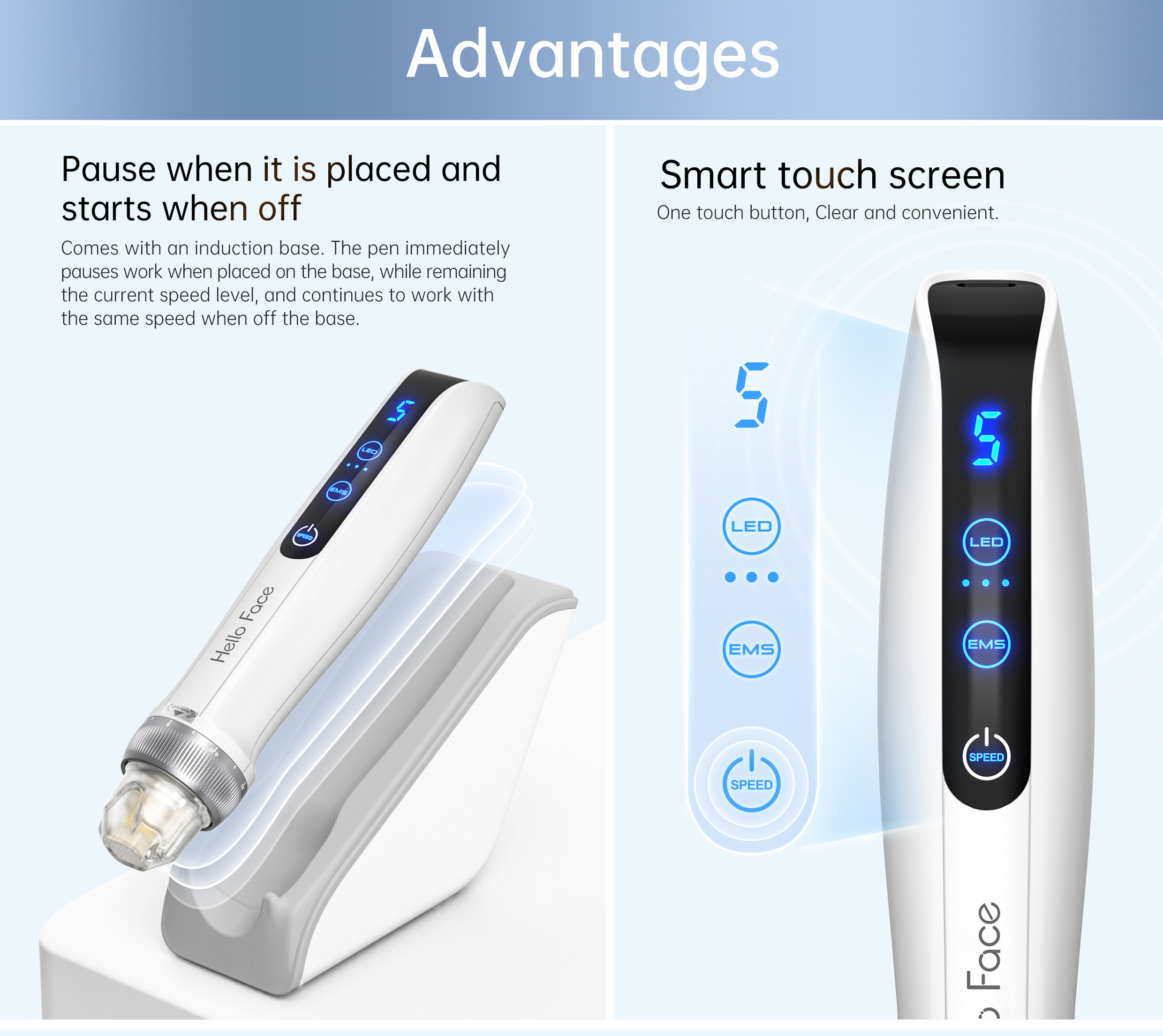 Olá rosto dr caneta q2 com 5 pçs agulha elétrica sem fio ems microagulha caneta led vermelho azul luz microagulhamento caneta dispositivo de cuidados com a pele
