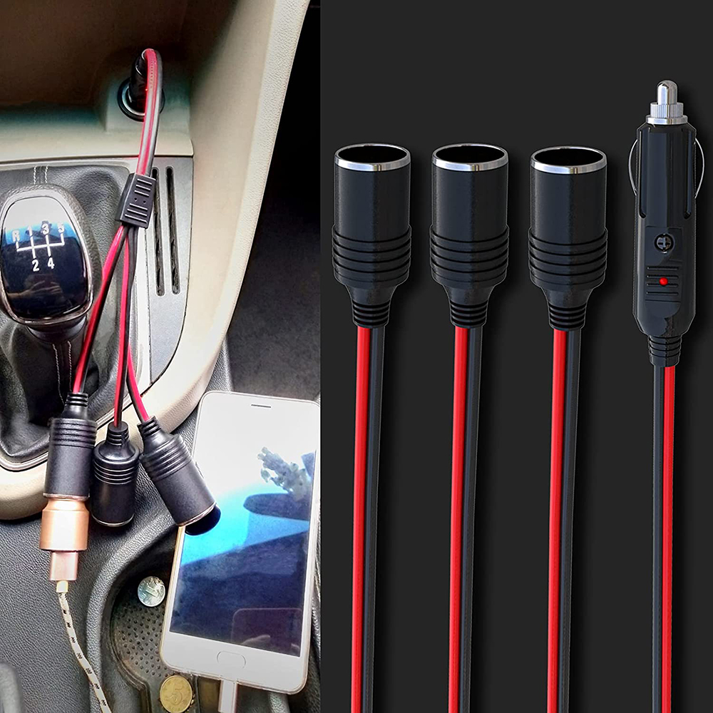 1 a 3 isqueiro do carro 3 vias soquete divisor 12v 24v adaptador de carregador de energia fêmea tomada cabo de extensão
