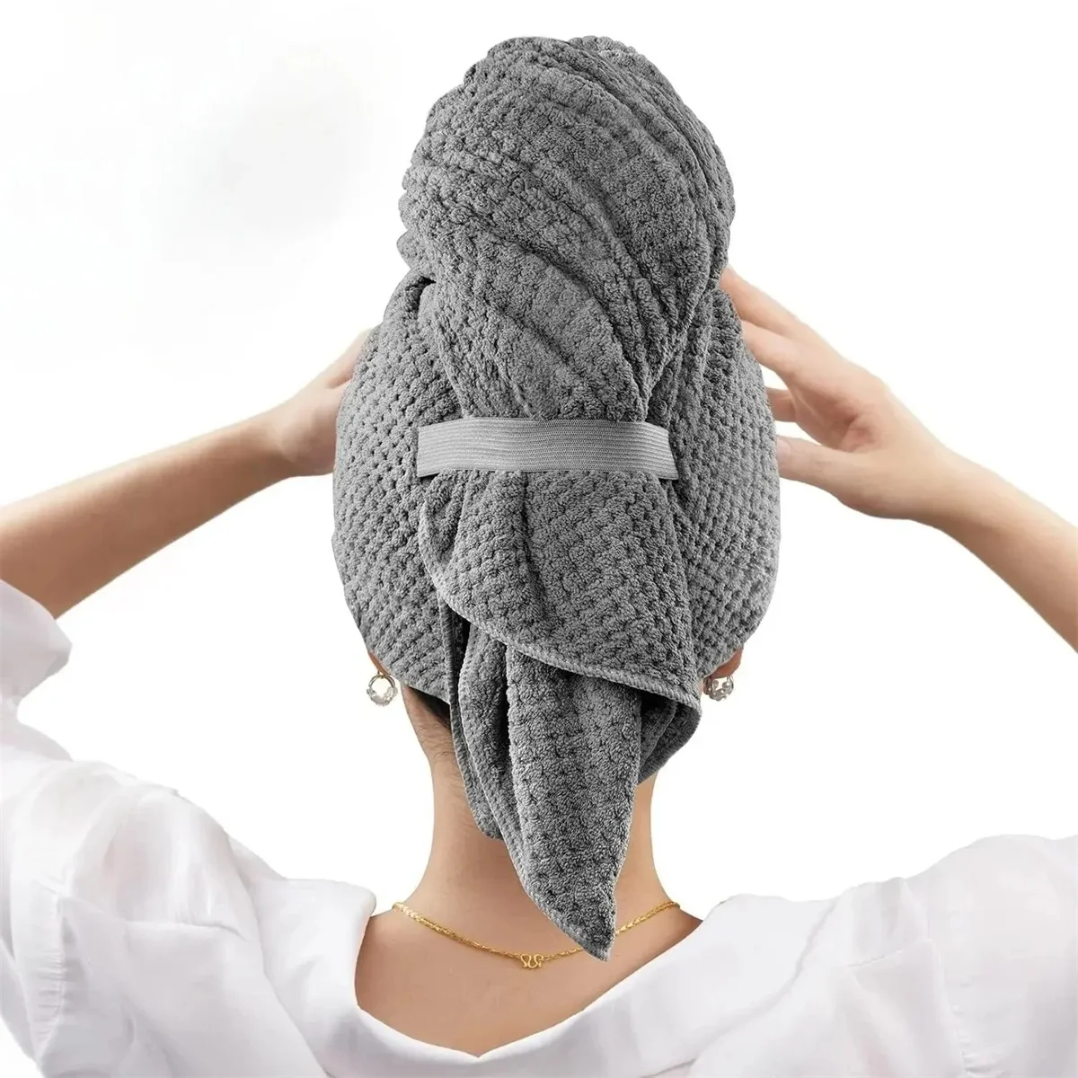 Toalha de cabeça com faixa elástica super absorvente, 60x100cm, para secagem de cabelo feminino, toalha de cabelo extra grande de microfibra com faixa de cabeça