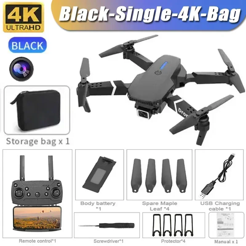 โดรน 4K E88Pro พร้อมกล้อง HD คู่ 1080P, พับได้, WiFi FPV, เฮลิคอปเตอร์ RC สําหรับการถ่ายภาพทางอากาศและการเป็นของขวัญ