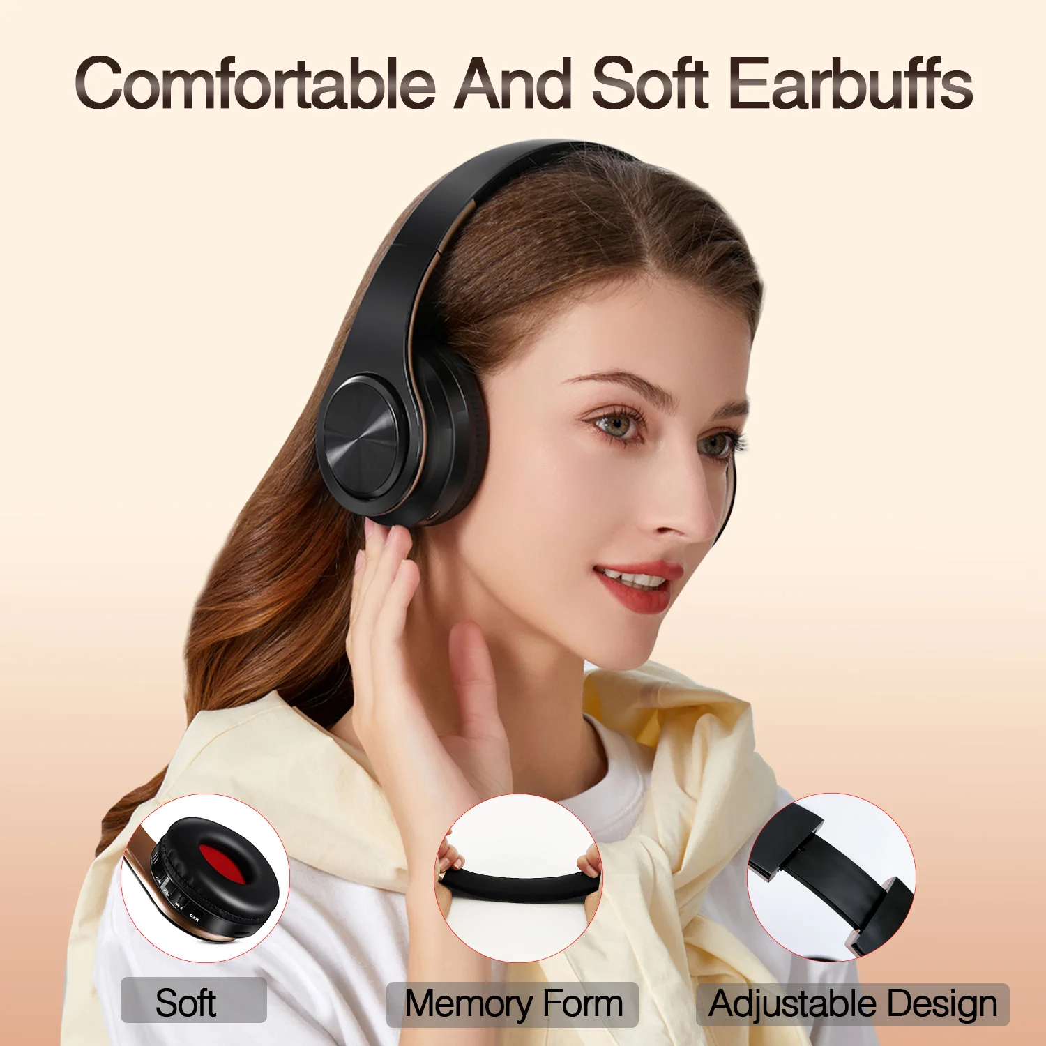 Regalo para hombres Auriculares inalámbricos dorados Auriculares Bluetooth Auriculares estéreo Juego con micrófono incorporado con universal para Android e iOS