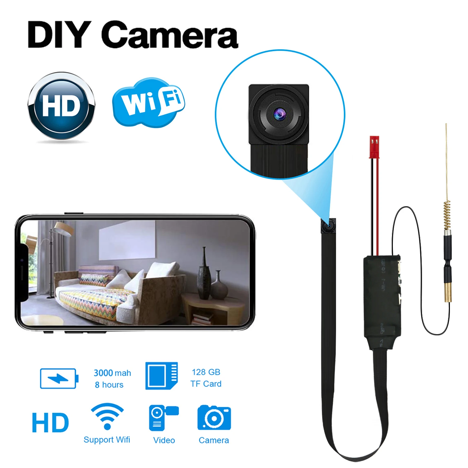 HD 1080P Mini cámara grabadora de vídeo cámara WiFi de seguridad para el hogar módulo DIY detección de movimiento videocámara de vigilancia vista remota
