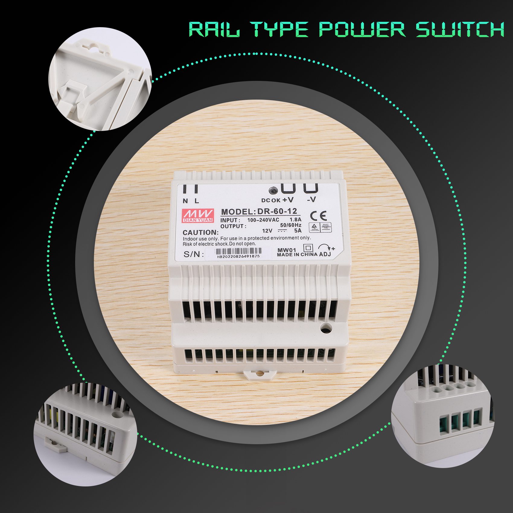 Din zasilacz szynowy 60w 12V ac konwerter dc dr-60-12 zasilacz 12v 60w dobrej jakości