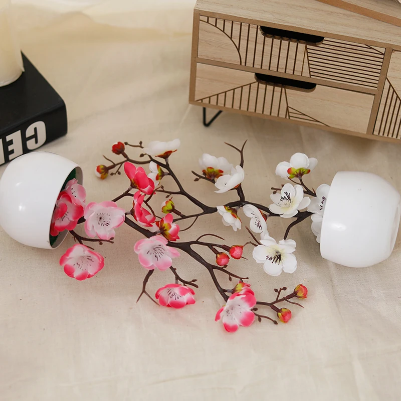 분재 실크 매화 인공 화분 식물, 꽃 시뮬레이션 매화 가지, 웨딩 홈 룸 정원 DIY 장식