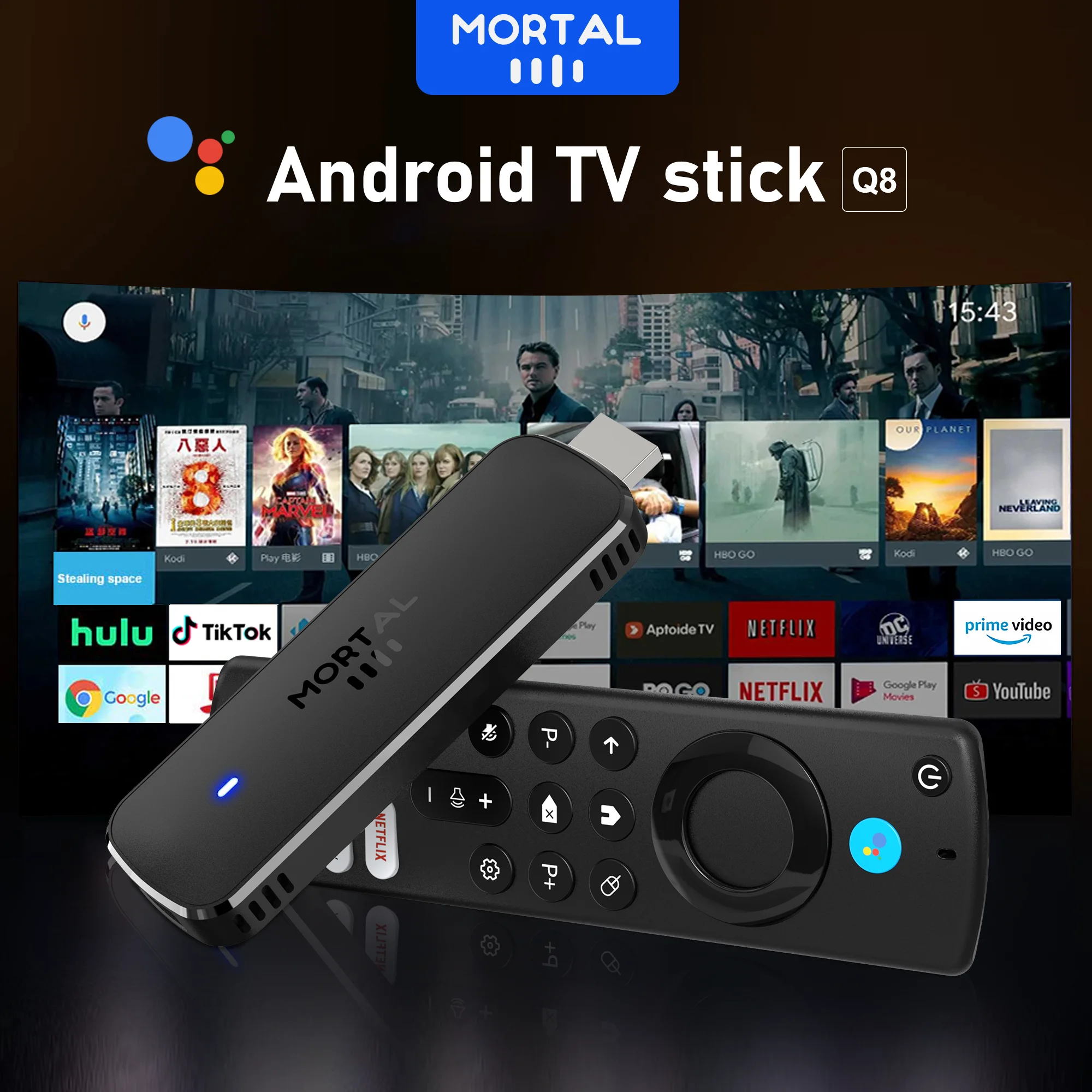 Versión en vivo de Android 14 TV stick 4k 1080p WiFi 6 Google Voice Netflix youtube q8 BT5 24fps WiFi Decoding media player