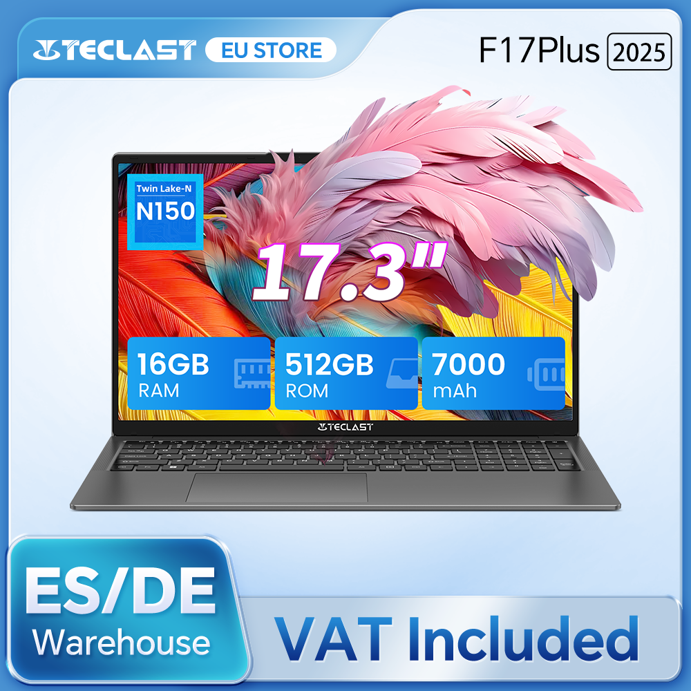Teclast F17 Plus 2025 Computadora portátil Intel N150 de 17,3 pulgadas 16GB RAM 512GB SSD Windows 11 Pro 180 °   Flip Laptops mini-HDMI USB3.2