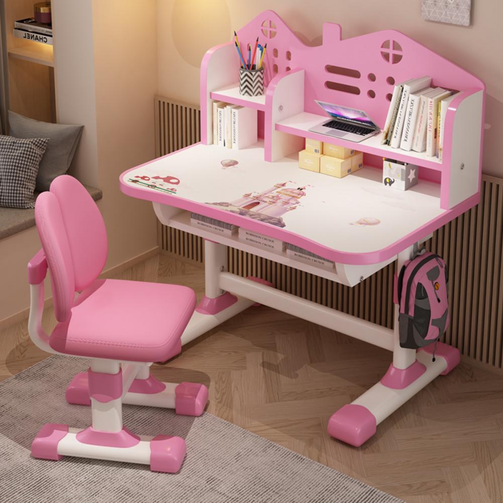 Kids Adjustable Study Desk Set 2Pcs – Widened Table with Bookstand, Drawer & Cartoon Chair for Children's Room