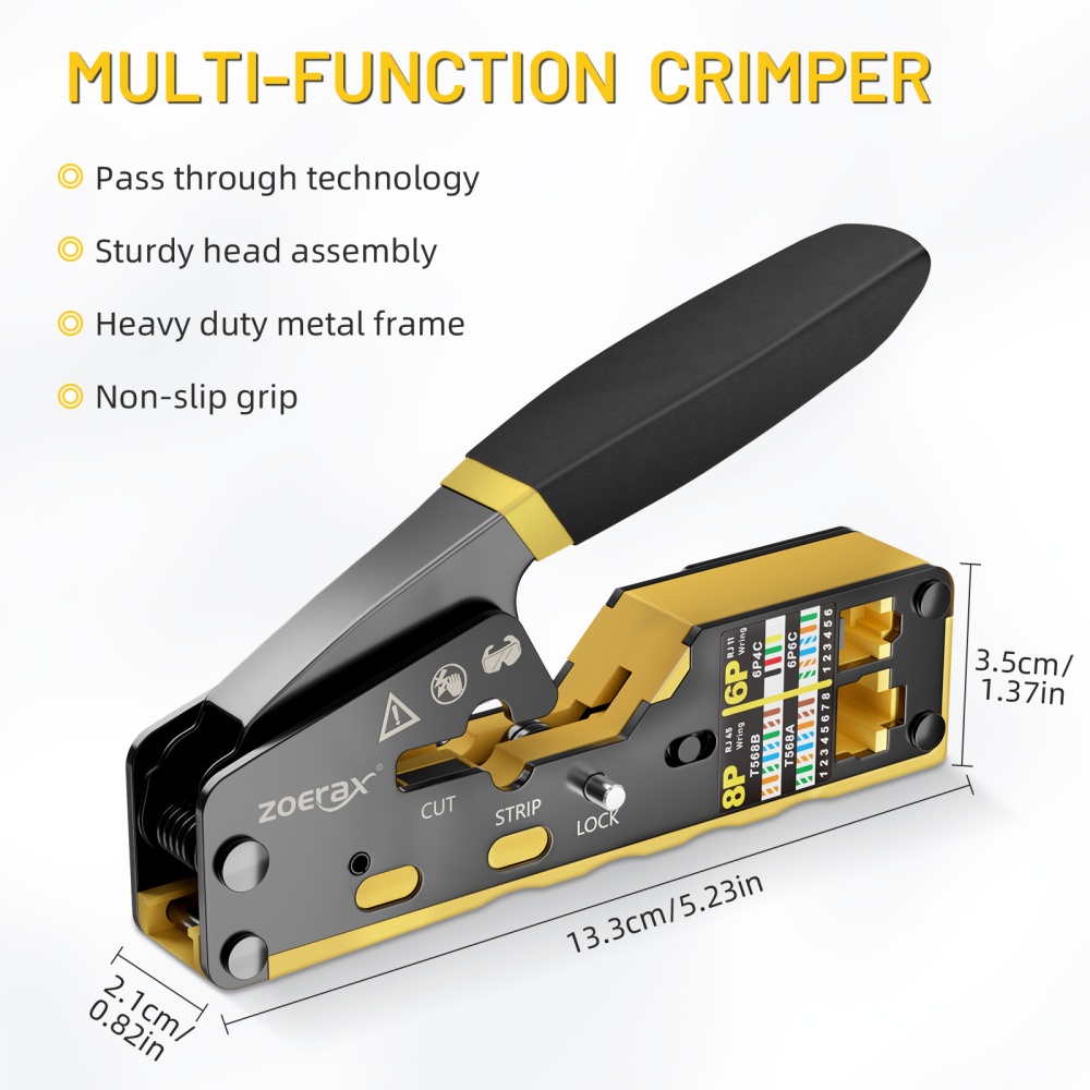 ZoeRax RJ45 Ferramenta de crimpagem passar através do cortador de crimper para Cat6 Cat5 Cat5e 8P8C Conector modular Ethernet Ferramenta de fio tudo-em-um