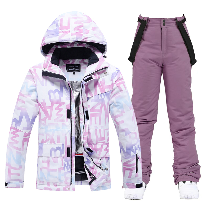 女性のスノーウェア 10k 防水スキースーツセットスノーボード服アウトドアコスチューム冬のアイスジャケット + ストラップパンツ女の子のため