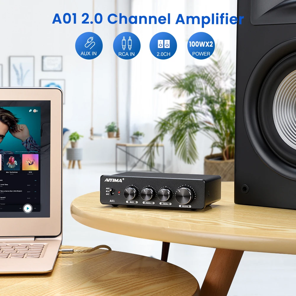 AIYIMA A01 PRO A01 Audio Amplifier TPA3116D2 Bluetooth Power 100Wx2 HIFI Sound Amplifier 2.0 Stereo Class D Home Theater Amp