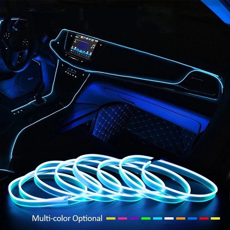 5M EL Wiring Neon Strip with USB LED Car Interior Decoration Light DIY Flexible Ambient Light Car LED Strip Soft Rope Tube