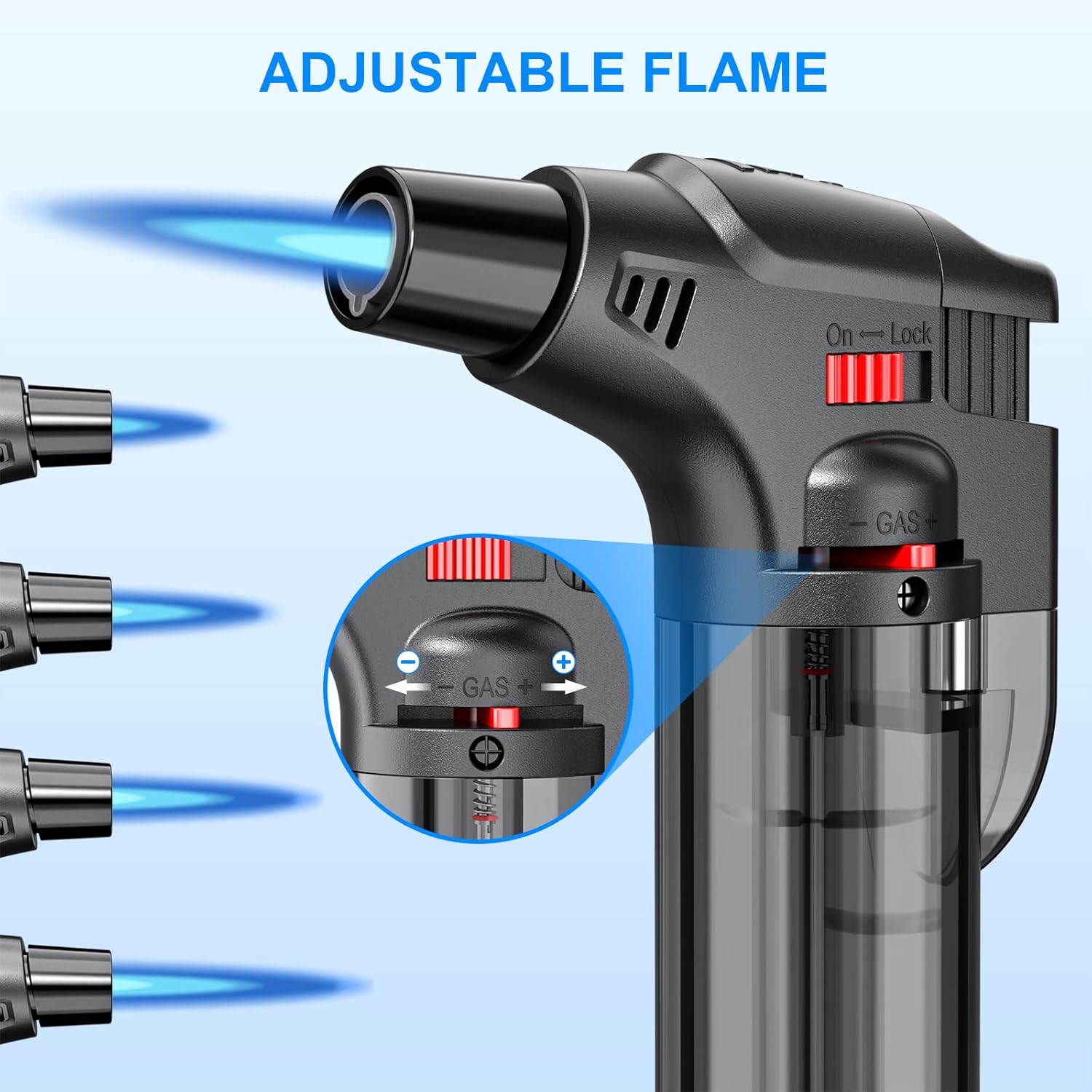 Torch Lighter, Jet Flame Lighter Refillable Gas Butane Lighter with Visible Fuel Tank, Windproof Adjustable Flame for Kitchen
