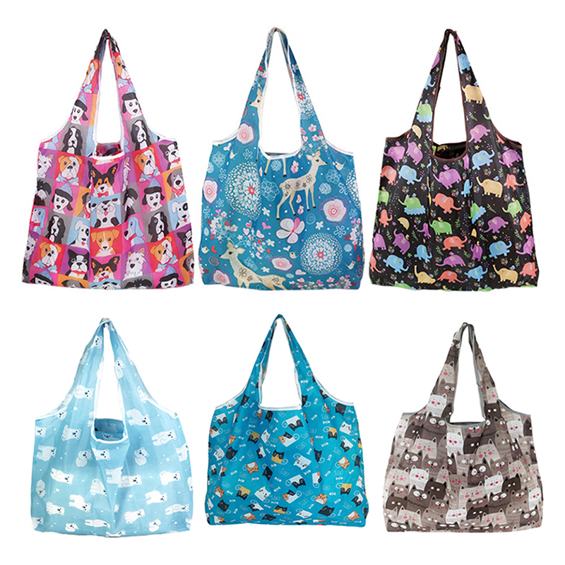 Borsa per la spesa pieghevole borsa per la spesa da viaggio riutilizzabile borsa per la spesa per supermercato con stampa di animali carini ecologici