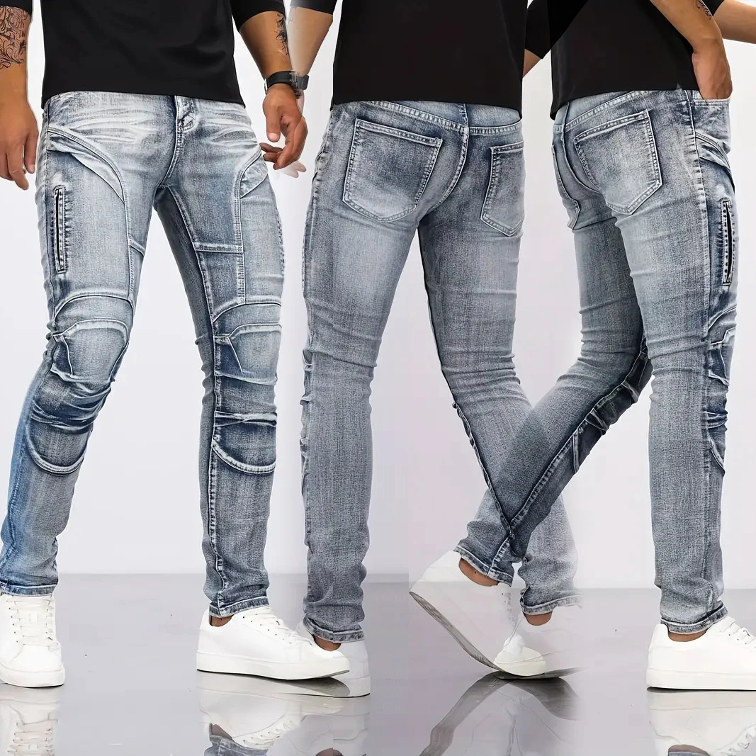 2025 Jeans Herren Kleine Gerade Bein Denim Design Hosen Neue Slim Fit Kleine Loch Lange Hosen High Street Klassische Hohe qualität Herren
