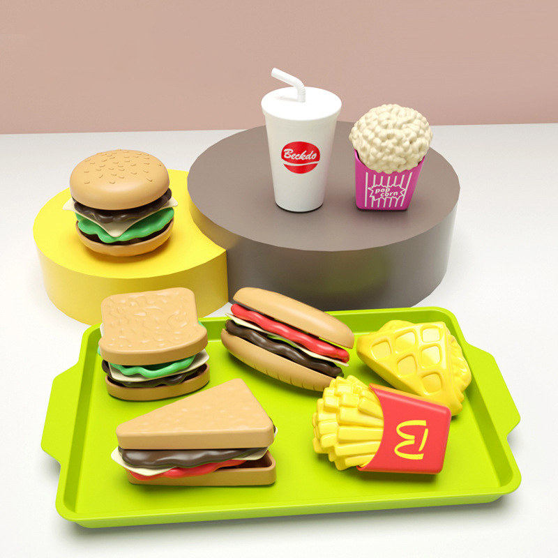 Juego de simulación de hamburguesa para niños, juego de cocina, Mini comida de simulación, juguetes de cocina para niñas, sándwich, patatas fritas, juego de ensamblaje de hamburguesas