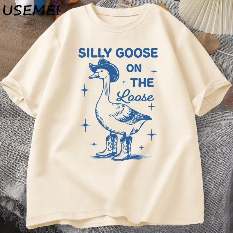 愚かなガチョウのルーズ Tシャツ男性女性おかしいカウガールウエスタン Tシャツ 90 年代ファッションラウンドネックグラフィック Tシャツ服