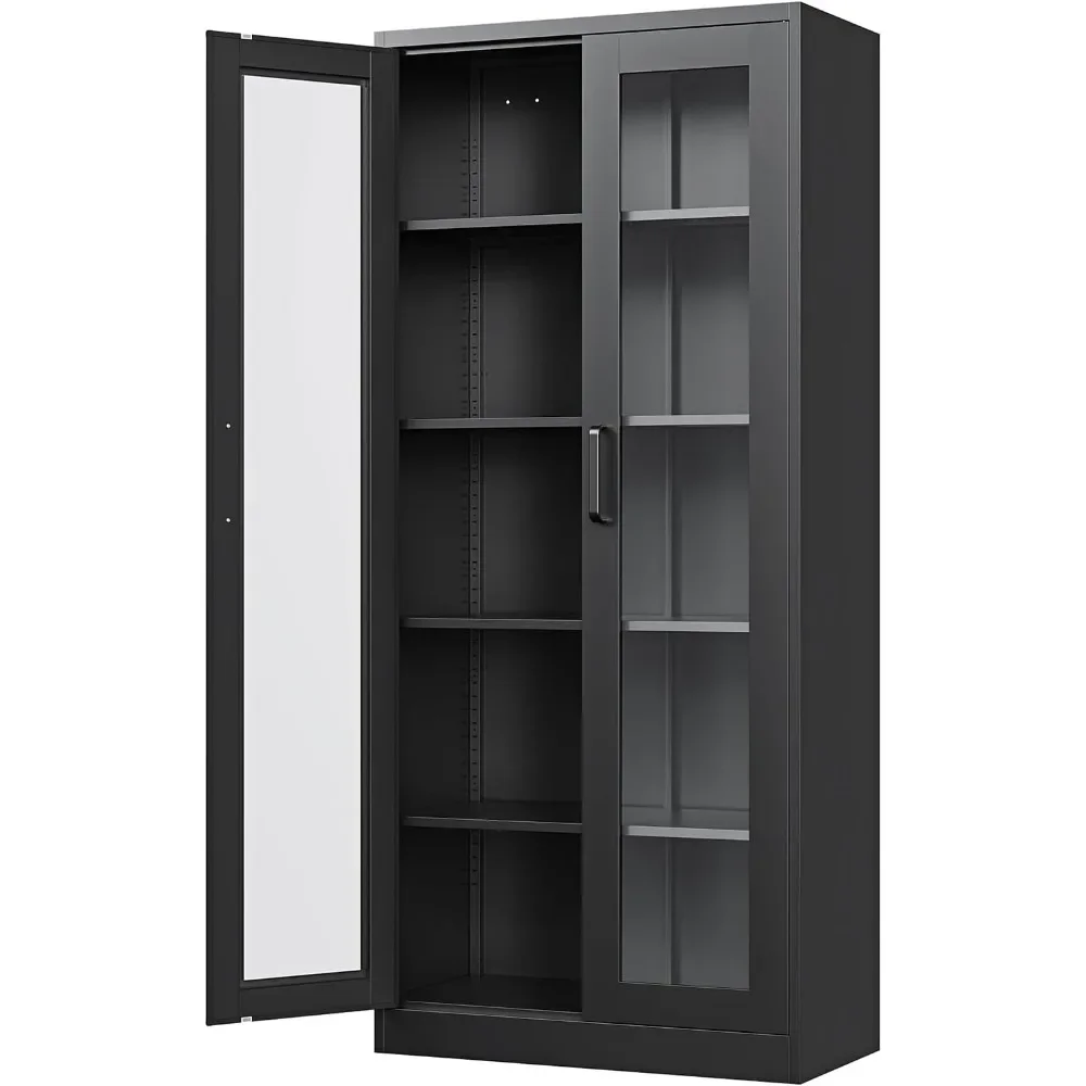 Display Cabinet with Glass Doors, 67-inch Curio Cabinets with 4 Adjustable Shelves, HD&Tempered Glass Cabinet Display Case