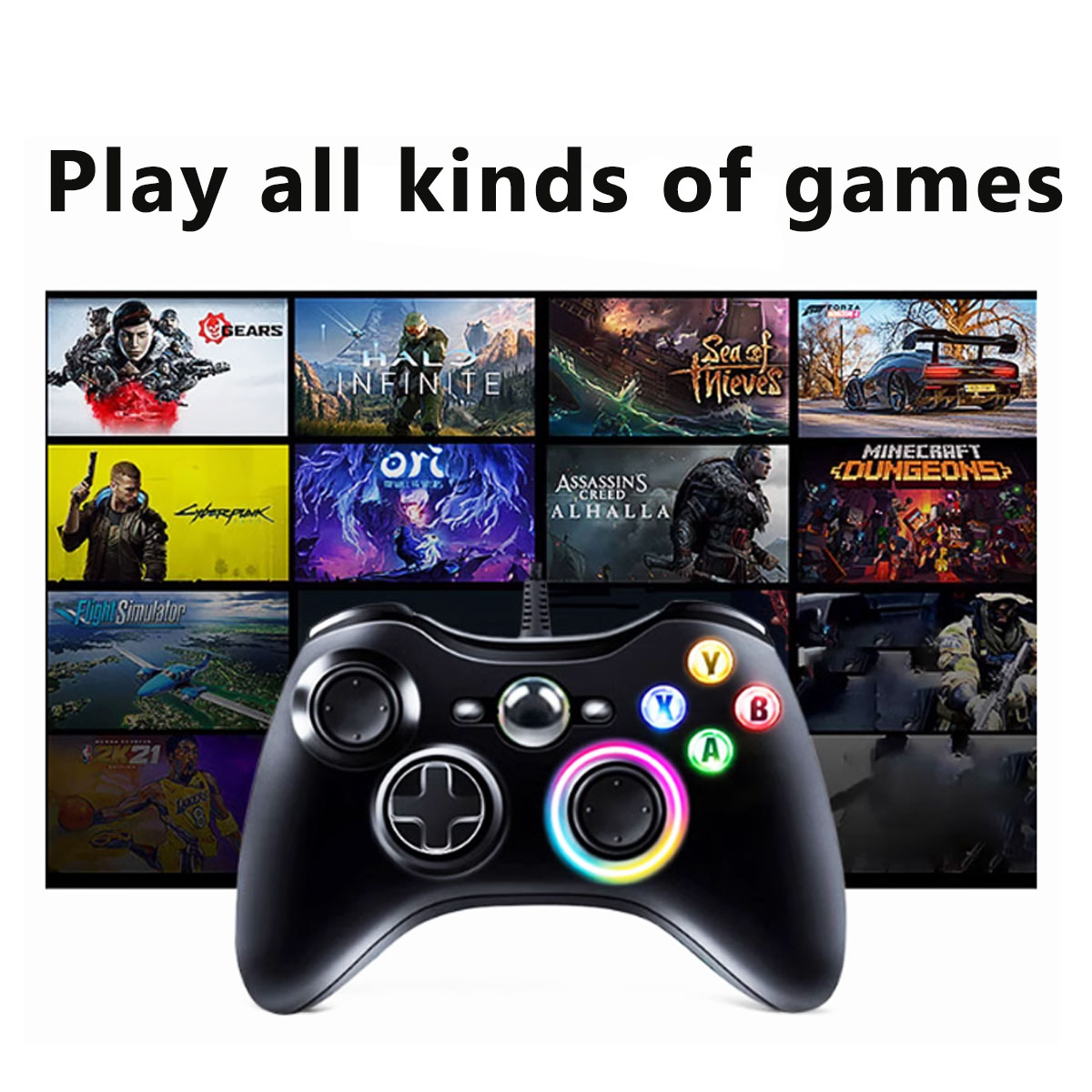 Controlador inalámbrico/con cable para controlador de juego 360 con Turbo de doble vibración Compatible con 360/360 Slim y ventana de PC