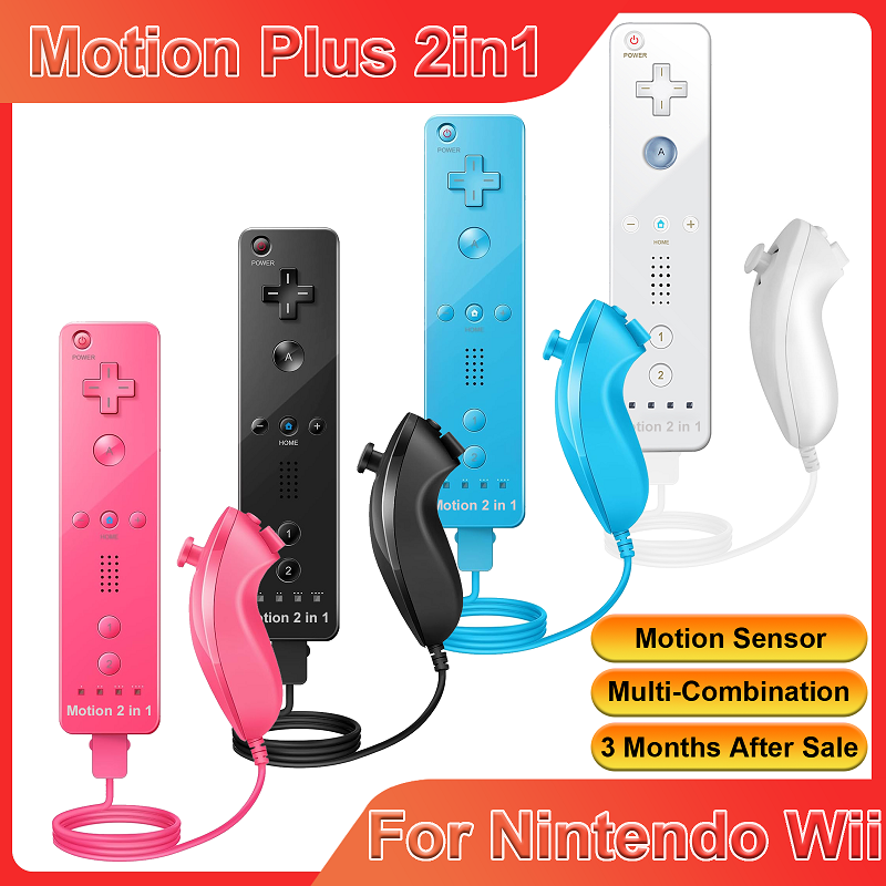 Mando inalámbrico 2 en 1 para Nintendo Wii, Joystick Motion Plus opcional con funda de silicona para videojuegos