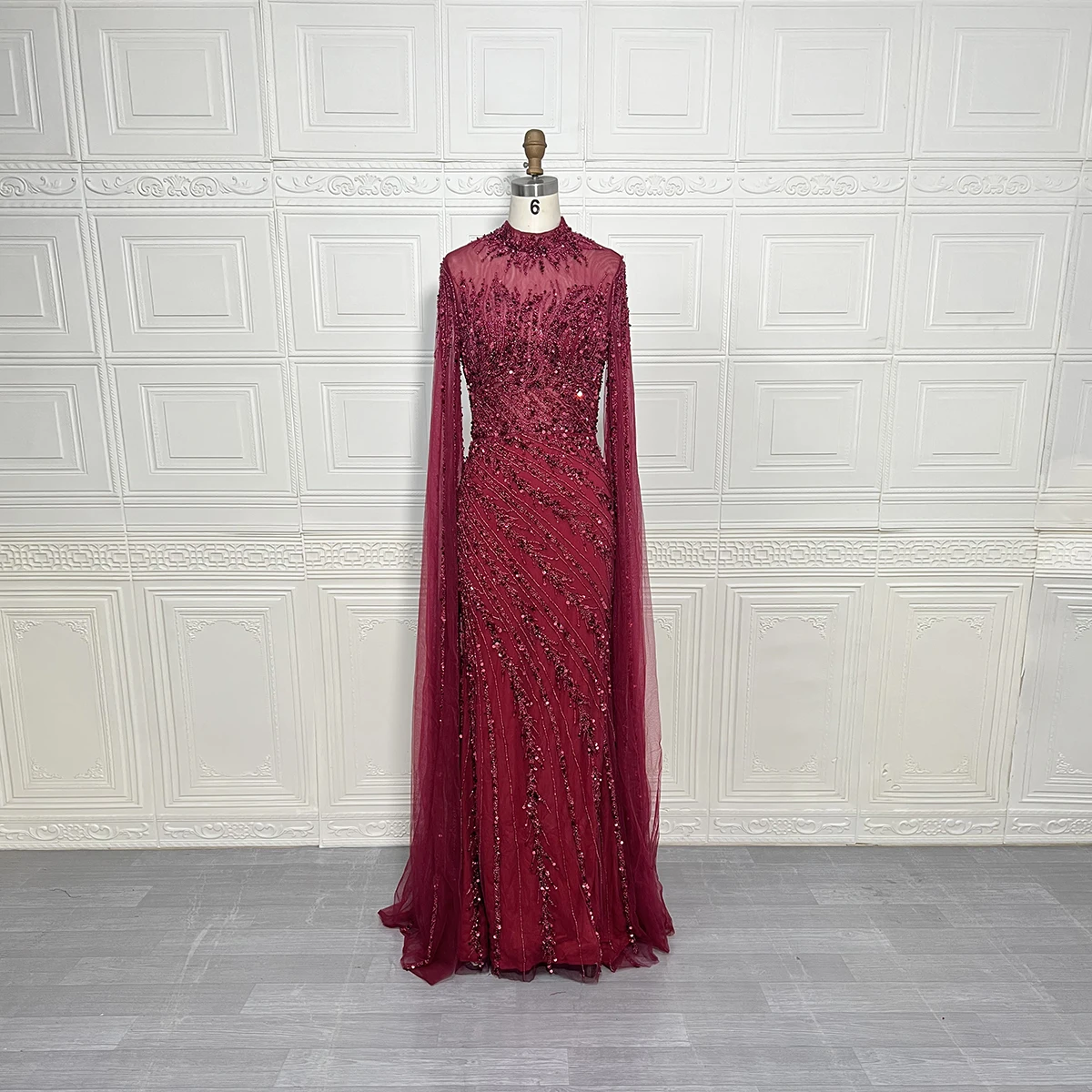 Luxury Saudi Arabia Mermaid Beaded Cape Sleeves High-Neck Evening Dresses 2025 Dubai Party Gowns for Women Wedding Customized