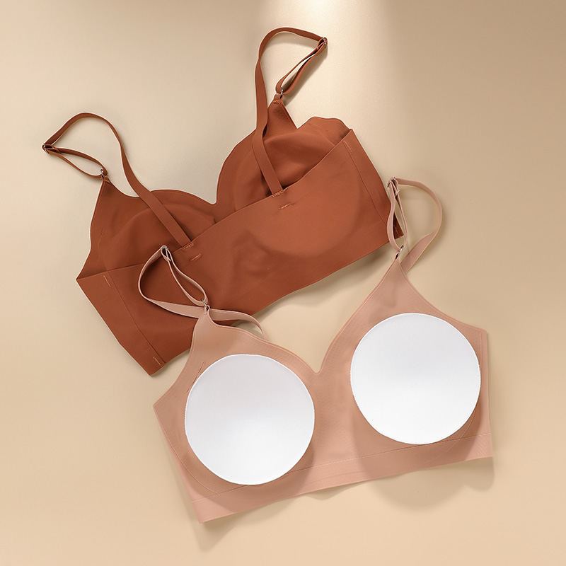 Novo design verão corte a laser sem costura sem fio push up sutiã básico colheita superior por prefeito acolchoado feminino sutiã de seda gelo sem costura