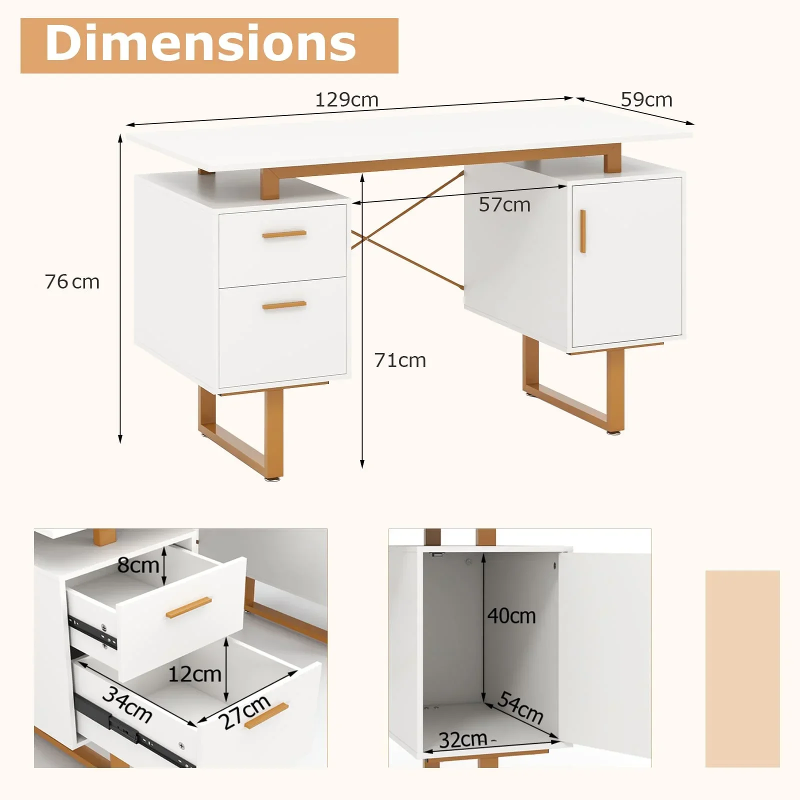 Computer Desk Home Office Desk with Floating Desktop-White
