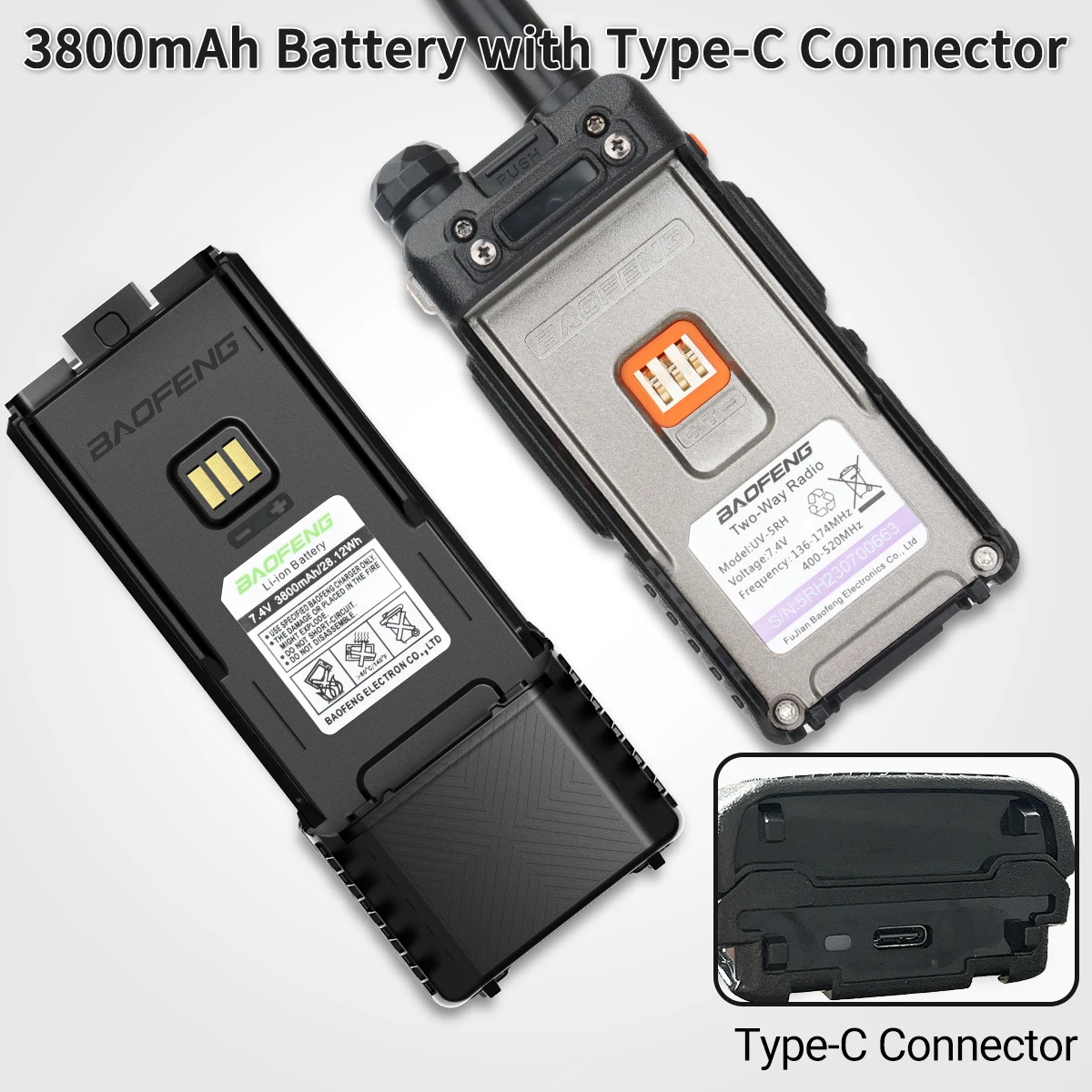 Аккумулятор Baofeng, 3800 мАч, 2500 мАч, Type-C